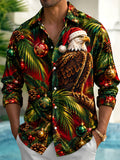 Oceanlyte Men's Hawaiian Bald Eagle Wearing Santa Hat Print Long Sleeve Shirt with Chest Pocket