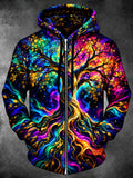 Oceanlyte Men's Long Sleeve Zip-Up Hoodie - Colorful Tree Of Life With Cosmic Background Print