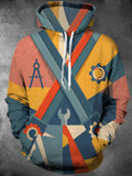 Oceanlyte Men's Patterned Geometric Engineering Tools Print Long Sleeve Hoodie