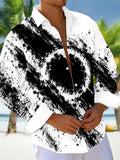 Oceanlyte Men's Abstract Black And White Ink Splatter Print Long Sleeve Shirt with Chest Pocket