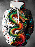 Oceanlyte Men's Colorful Dragon With Paint Splatters Print Long Sleeve Hoodie