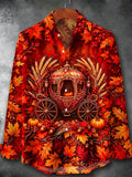 Oceanlyte Men's Autumn Carriage With Pumpkins And Leaves Print Long Sleeve Shirt with Chest Pocket