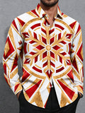 Oceanlyte Men's Printed Geometric Snowflake Pattern Long Sleeve Shirt with Chest Pocket