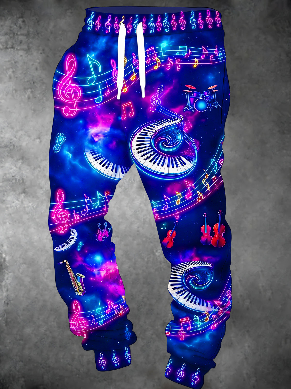 Oceanlyte Men's Graphic Neon Musical Instruments And Starry Sky Print Pants