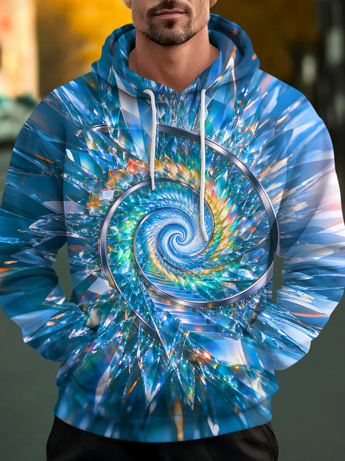 Oceanlyte Men's 3D Crystal Spiral Geometric Pattern Long Sleeve Hoodie