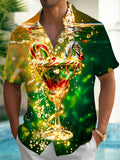 Oceanlyte Men's Printed Christmas Cocktail Print Short Sleeve Shirt with Chest Pocket