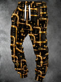 Oceanlyte Men's Retro Steampunk Gold Pipes And Mechanical Panels Print Pants