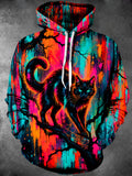 Oceanlyte Men's Graphic Black Cat On Tree Branch Print Long Sleeve Hoodie
