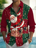 Oceanlyte Men's Printed Santa Claus On Chimney Print Long Sleeve Shirt with Chest Pocket