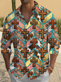Oceanlyte Men's Long Sleeve Shirt - Crosses With Animal Prints And Geometric Lines Print with Chest Pocket