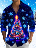Oceanlyte Men's Long Sleeve Shirt - Neon Light Spiral Christmas Tree With Ornaments Print with Chest Pocket