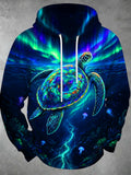 Oceanlyte Men's Iridescent Sea Turtle And Jellyfish Print Long Sleeve Hoodie