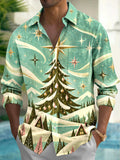 Oceanlyte Men's Christmas Tree And Winter Landscape Print Long Sleeve Shirt with Chest Pocket