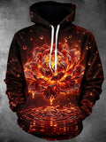 Oceanlyte Men's Long Sleeve Hoodie - Flaming Flower With Lava Drips And Water Ripples Print