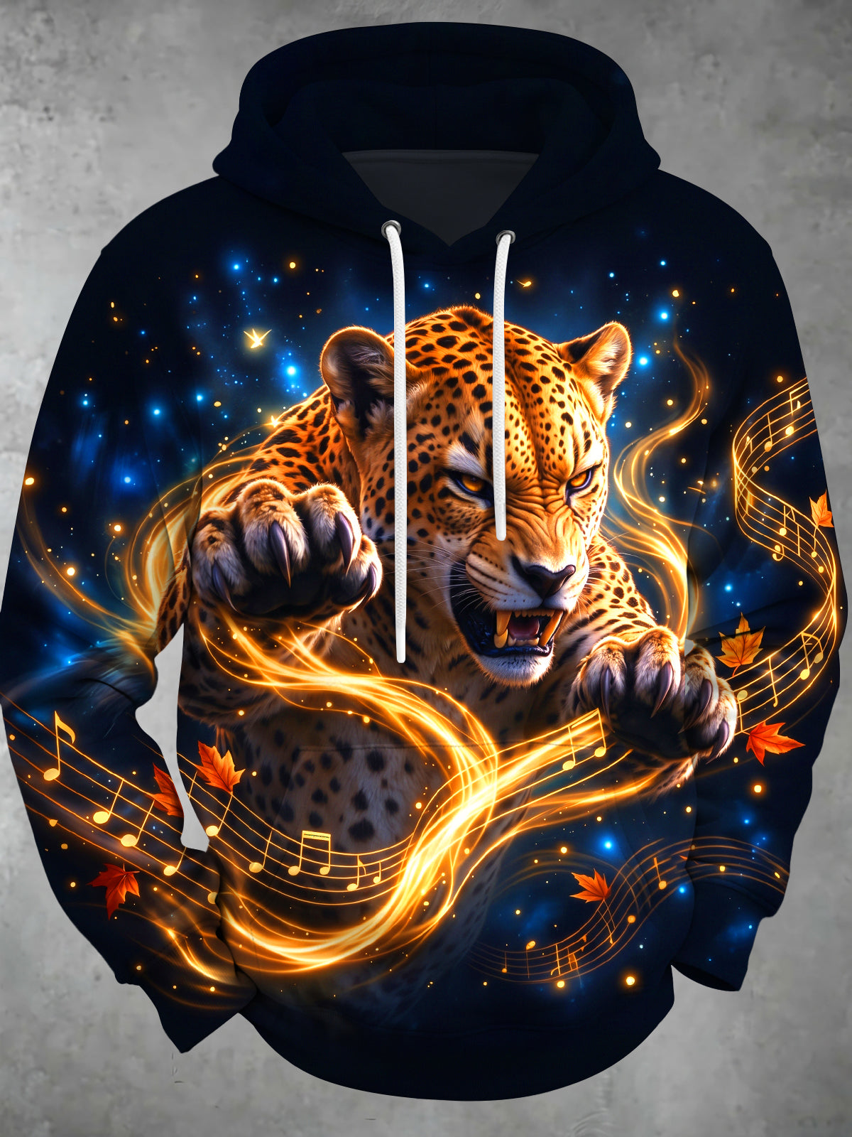 Oceanlyte Men's Graphic Leopard And Music Notes Print Long Sleeve Hoodie