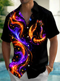 Oceanlyte Men's Halloween Black Cat On Crescent Moon Print Short Sleeve Shirt with Chest Pocket