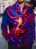 Oceanlyte Men's Abstract Fluid Swirls And Flame Motif Print Long Sleeve Shirt with Chest Pocket