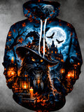 Oceanlyte Men's Long Sleeve Hoodie - Halloween Black Cat Witch And Gothic Castle Print