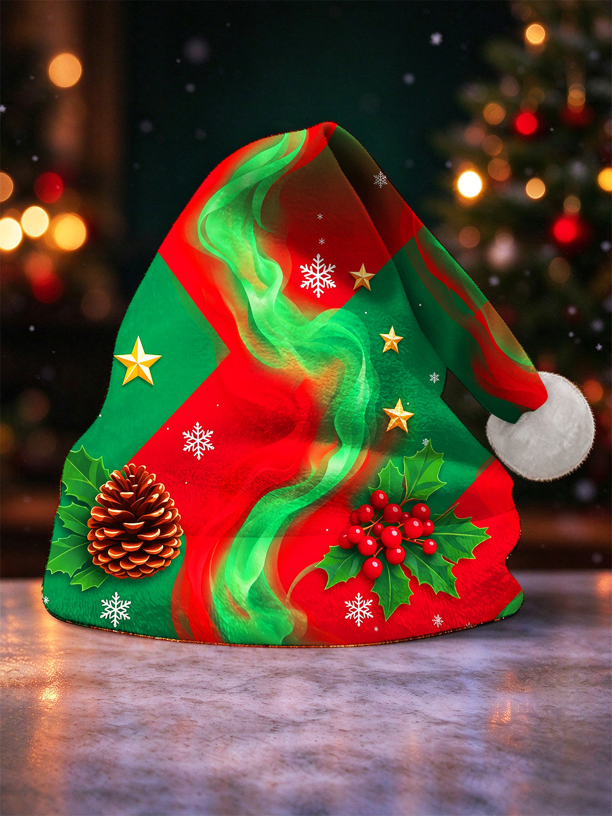 Oceanlyte Men's Christmas Holly Berries And Pinecone With Swirls Print Hat