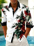 Oceanlyte Men's Watercolor Christmas Tree And Snowflakes Print Long Sleeve Shirt with Chest Pocket