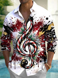 Oceanlyte Men's Long Sleeve Shirt - Christmas Candy Cane Treble Clef And Holly Print with Chest Pocket