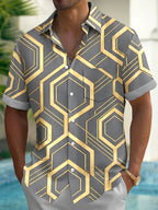 Oceanlyte Men's Patterned Geometric Hexagon Pattern Short Sleeve Shirt with Chest Pocket