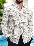 Oceanlyte Men's Graphic Drum Kit And Musical Notes Print Long Sleeve Shirt with Chest Pocket
