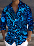 Oceanlyte Men's Floral Eagle And Floral Pattern Long Sleeve Shirt with Chest Pocket