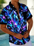 Oceanlyte Men's Hawaiian Crystal Gems And Galaxy Nebula Print Short Sleeve Shirt with Chest Pocket