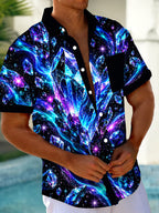 Oceanlyte Men's Hawaiian Crystal Gems And Galaxy Nebula Print Short Sleeve Shirt with Chest Pocket