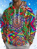 Oceanlyte Men's Long Sleeve Hoodie - Christmas Psychedelic Mandala With Snowflakes And Pine Branches Print