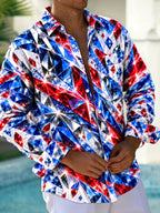 Oceanlyte Men's Patterned Geometric Gemstone Pattern Long Sleeve Shirt with Chest Pocket
