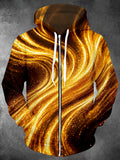 Oceanlyte Men's Abstract Golden Light Vortex Print Long Sleeve Zip-Up Hoodie