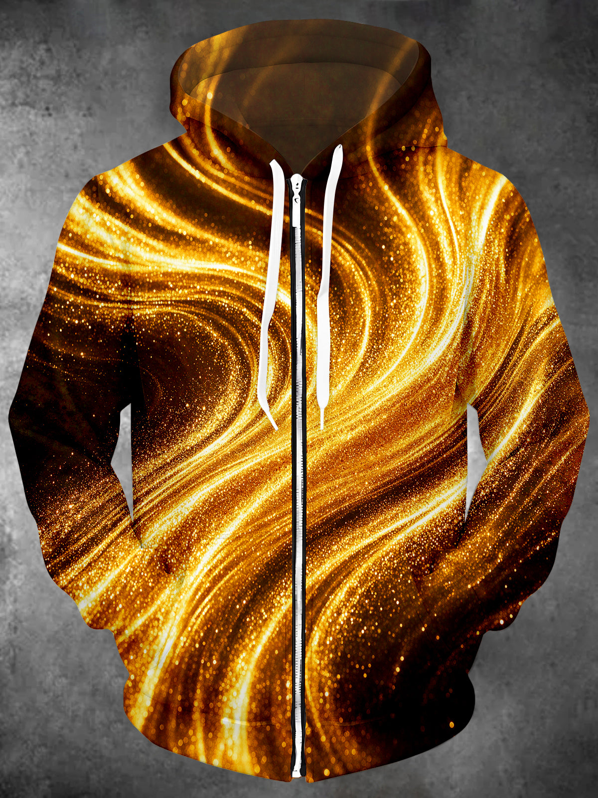 Oceanlyte Men's Abstract Golden Light Vortex Print Long Sleeve Zip-Up Hoodie