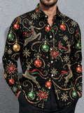 Oceanlyte Men's Printed Christmas Reindeer And Ornaments Print Long Sleeve Shirt with Chest Pocket
