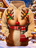 Oceanlyte Men's Long Sleeve Hoodie - Reindeer With Christmas Lights And Scarf Print