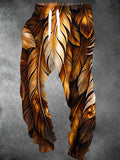 Oceanlyte Men's Patterned Golden Brown Feather Texture Print Pants