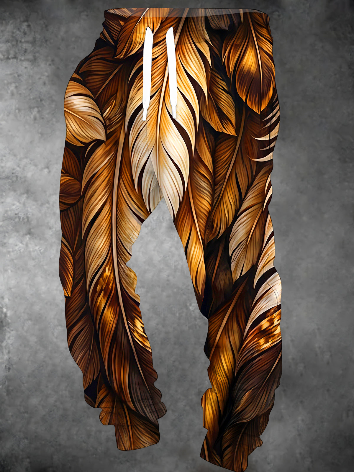 Oceanlyte Men's Patterned Golden Brown Feather Texture Print Pants