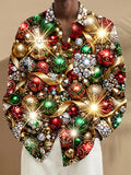 Oceanlyte Men's Printed Christmas Ornaments And Jewels Print Long Sleeve Shirt with Chest Pocket