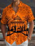 Oceanlyte Men's Short Sleeve Shirt - Halloween Greenhouse Silhouette With Dead Trees And Blood Moon Print with Chest Pocket