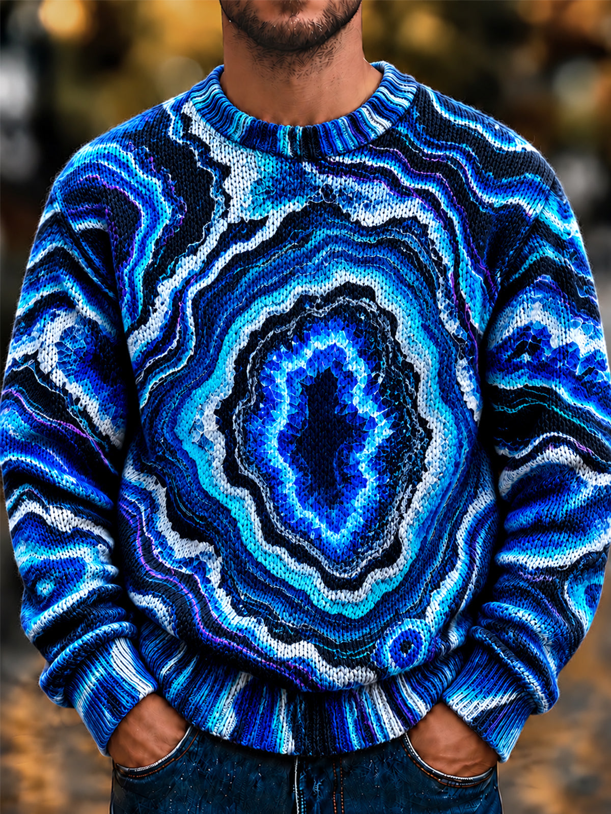 Oceanlyte Men's Abstract Abstract Crystal Geode Pattern Long Sleeve Sweater