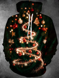 Oceanlyte Men's Long Sleeve Hoodie - Spiral Christmas Tree With Ornaments And Stars Print