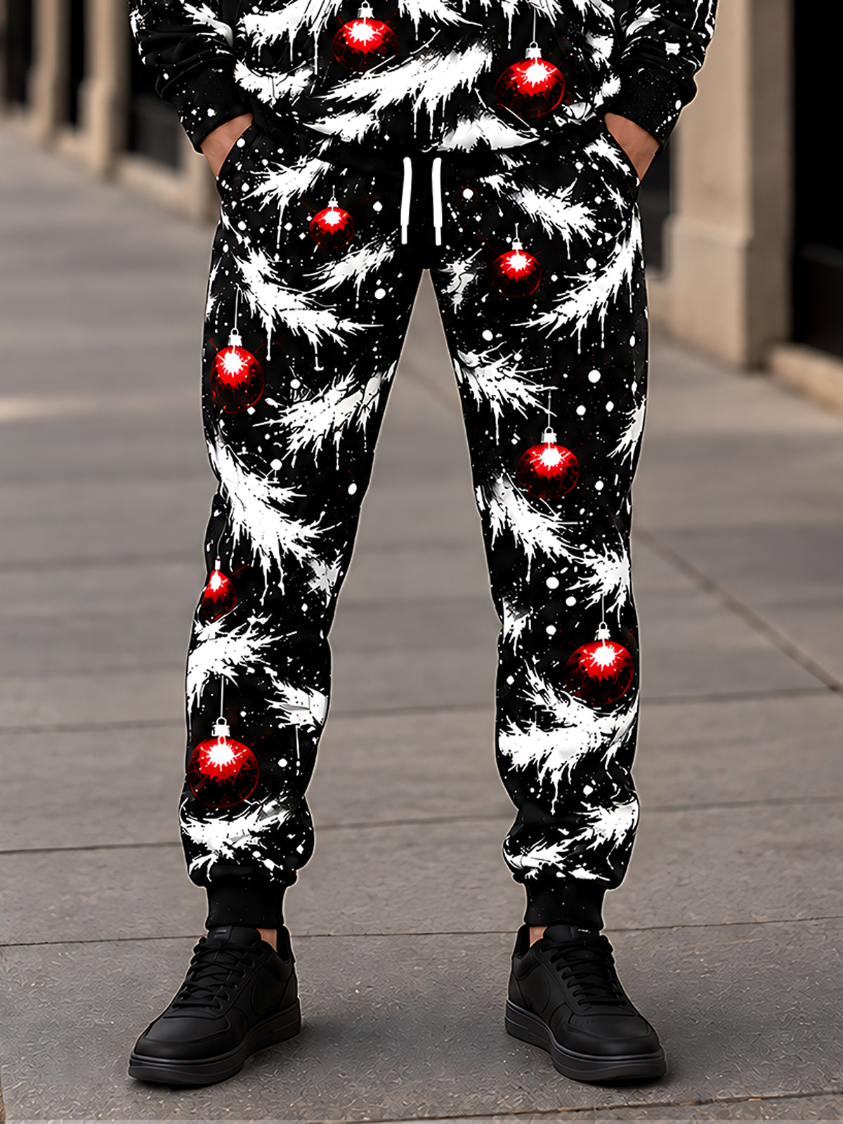 Oceanlyte Men's Graphic Christmas Tree Branches And Red Ornaments Print Pants