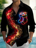 Oceanlyte Men's Long Sleeve Shirt - Neon Christmas Stockings With Gifts And Candy Canes Print with Chest Pocket