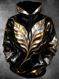 Oceanlyte Men's 3D Metallic Gold And Silver Feathers Print Long Sleeve Hoodie