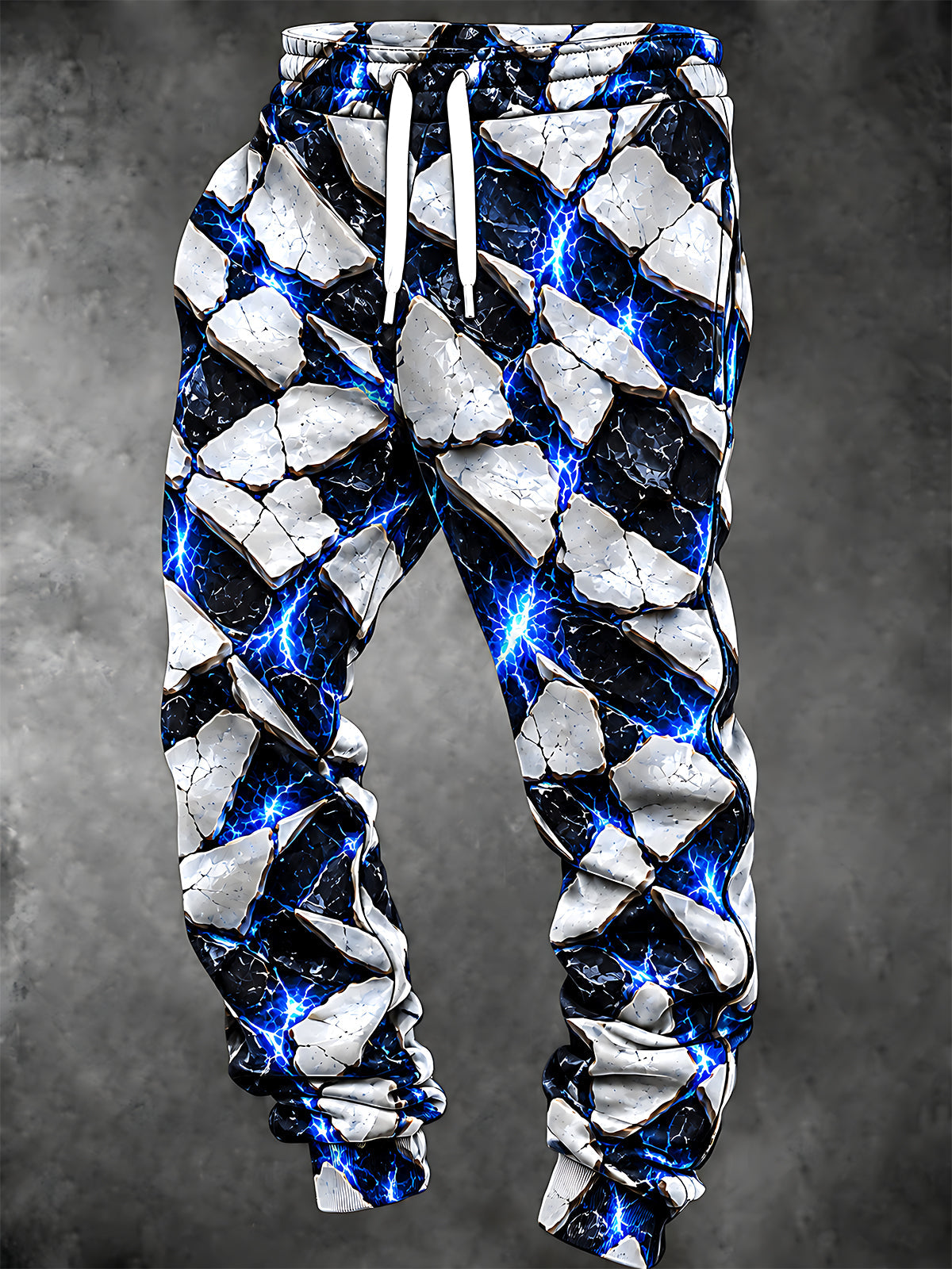 Oceanlyte Men's Patterned Cracked Stone With Blue Lightning Print Pants