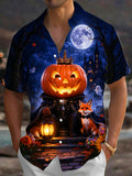 Oceanlyte Men's Graphic Halloween Pumpkin King And Fox Print Short Sleeve Shirt with Chest Pocket