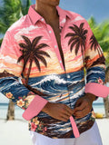 Oceanlyte Men's Palm Trees And Ocean Waves Print Long Sleeve Shirt with Chest Pocket