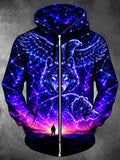Oceanlyte Men's Starry Sky Wolf Eagle Bear Print Long Sleeve Zip-Up Hoodie