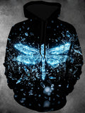 Oceanlyte Men's Long Sleeve Pullover Hoodie - Crystal Dragonfly With Shattered Glass Print with Kangaroo Pocket